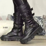 Women’s Gothic PU Leather Platform Mid-Calf Boots