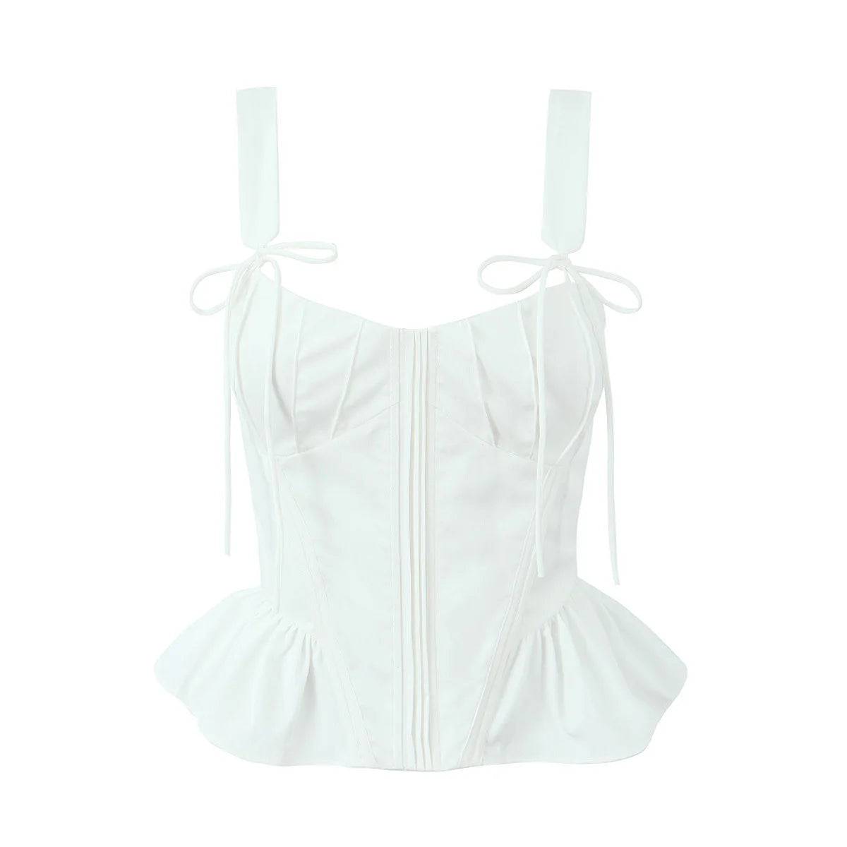 Women’s Ruffle Hem White Tank Top | Sexy Sleeveless V-Neck Crop Top
