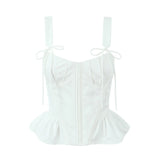 Women’s Ruffle Hem White Tank Top | Sexy Sleeveless V-Neck Crop Top