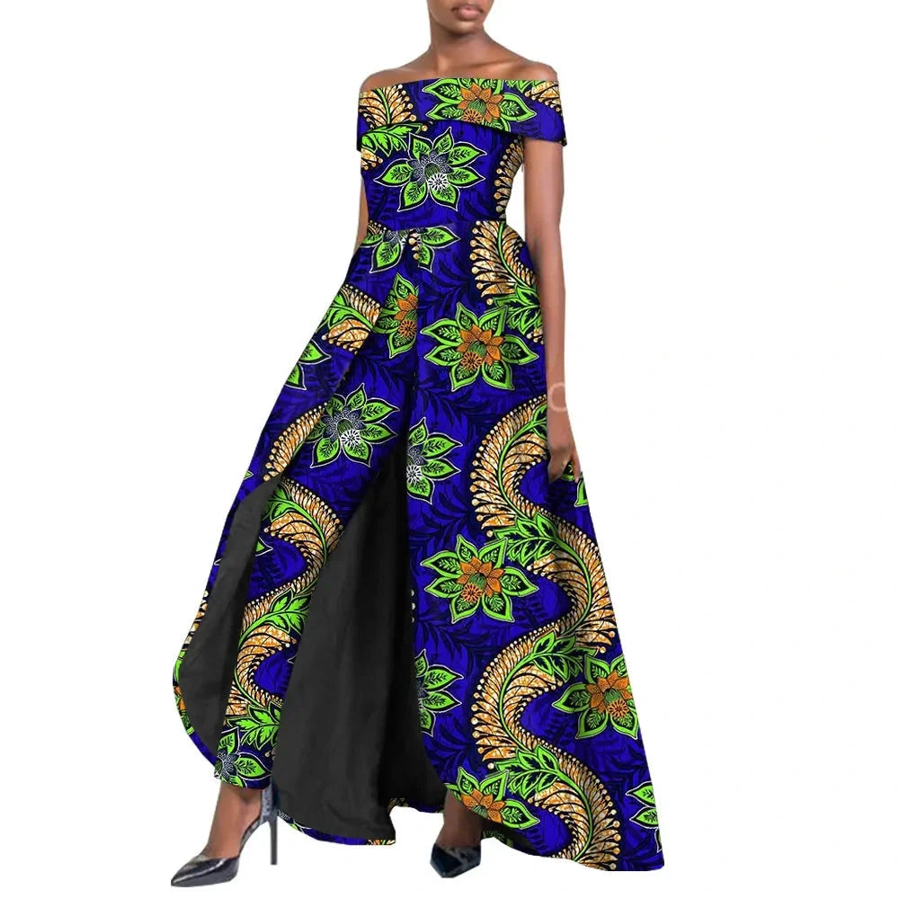 High-Split Long Dress and Ankara Pants, Traditional Dashiki Wax Print Outfit
