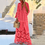 Böhmisches Quasten-Maxikleid mit V-Ausschnitt, großer Größe, Spitze, einfarbig, Mode, Boho, Urlaubskleid