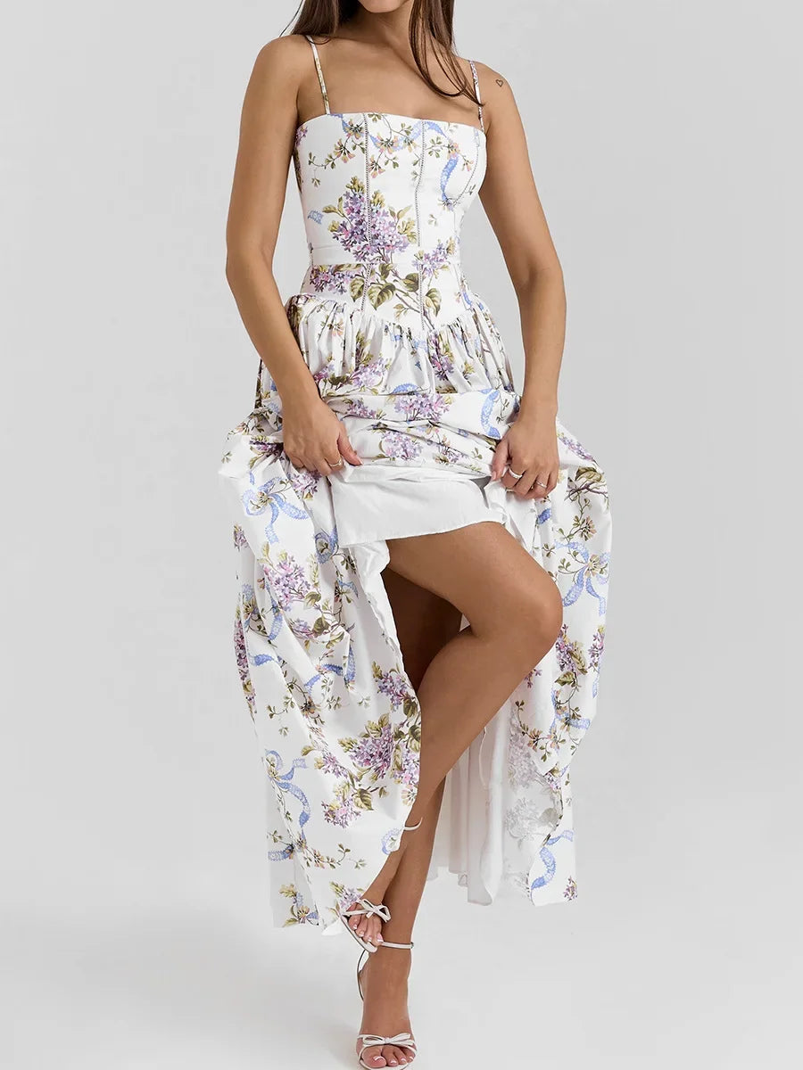 Geblümtes Midi-Sommerkleid – Elegantes Spaghettiträger-Kleid mit fließendem Schnitt