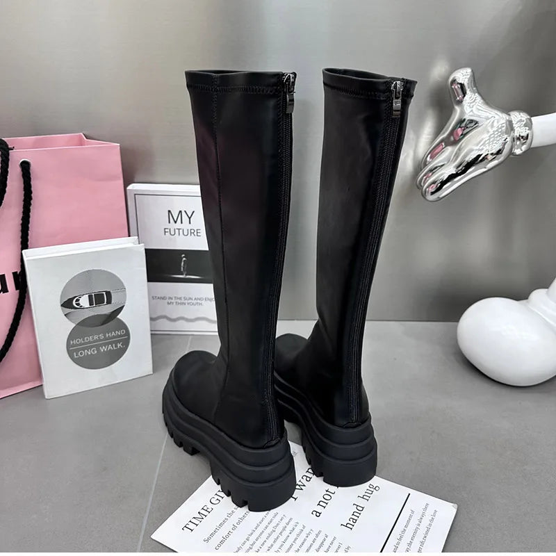 Women’s Winter Knight High Boots – Fashionable Back Zipper Long Boots