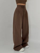 Women’s Y2K Wide Leg Long Pants – Elegant High Waist Double Drawstring Baggy Trouser