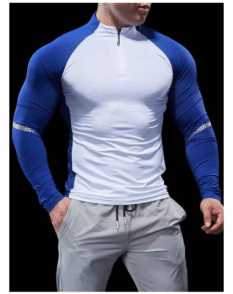Men’s Half-Zip Performance Polo | Long-Sleeve Quick-Drying Fitness Tights Shirt