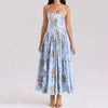 Women's Elegant Blue Floral Print Midi Dress