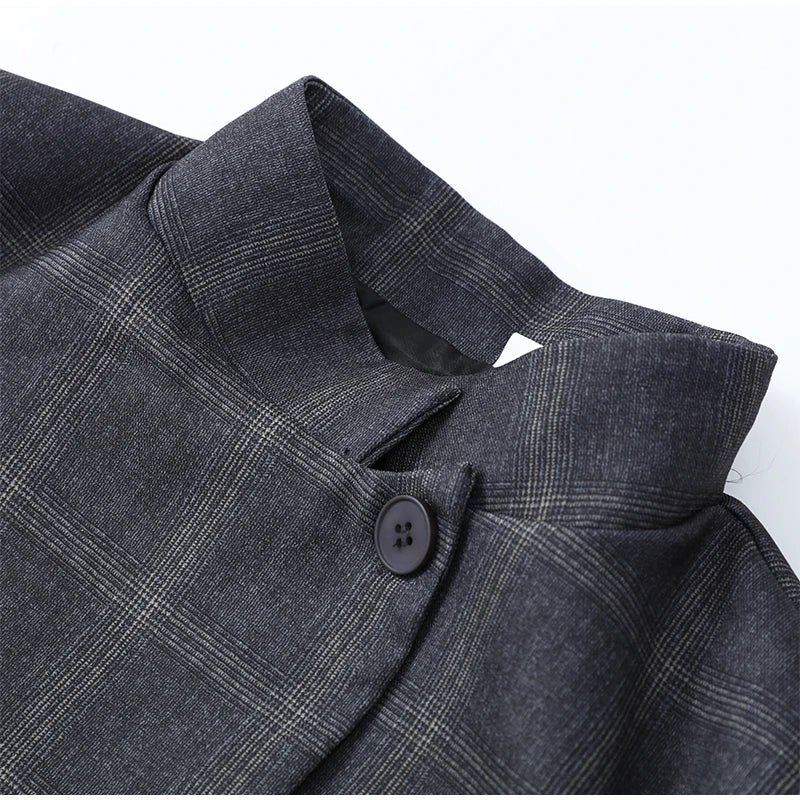Damen Blazer mit Karomuster – Mode-Stehkragen Langarm Split Mantel