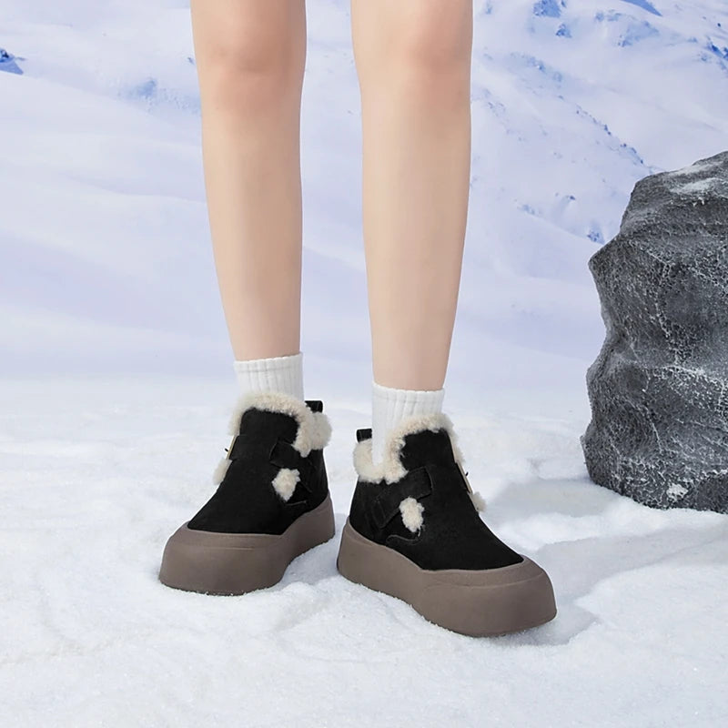 Women’s Genuine Leather Snow Boots – Winter Fleece Lined Warm Booties