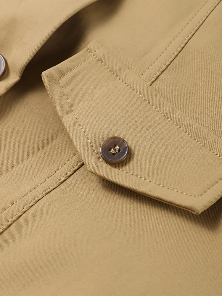 Women’s Khaki Elegant Stand Collar Trench Coat – Y2K Long Sleeve Waist-Defined Jacket