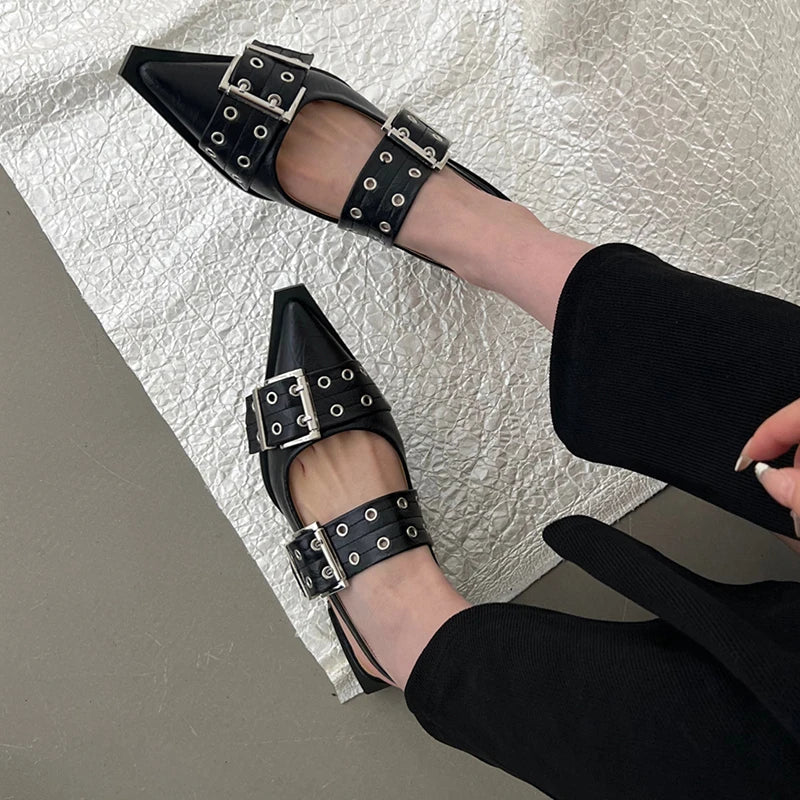 Damen Luxus-Spangenschuhe – Designer Flats mit spitzer Zehe und Schnalle