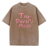 Damen Oversized Washed Cotton Top mit dunklem ästhetischem Letter Print