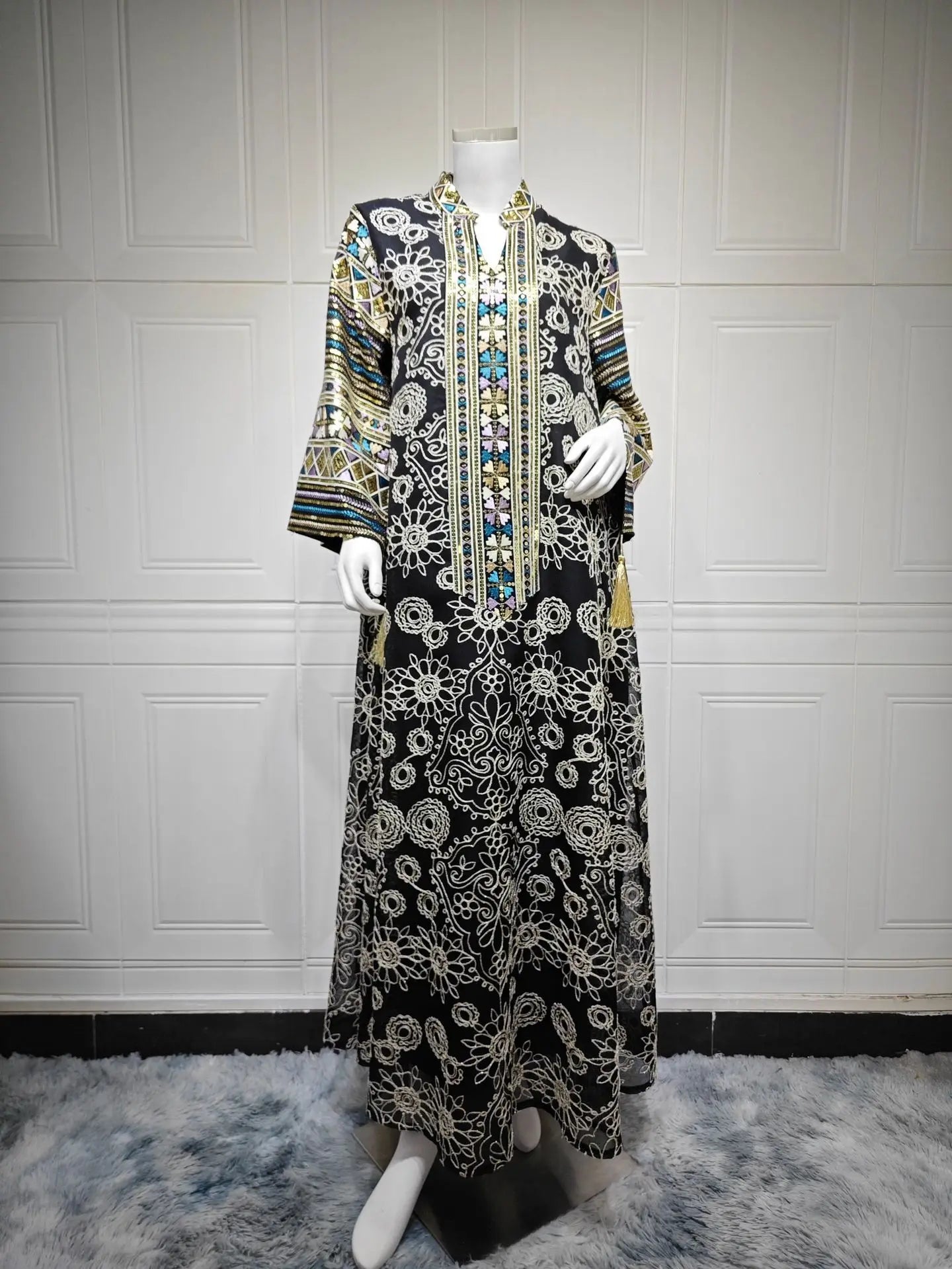 Women’s Embroidered Abaya for Party | Elegant Muslim Jalabiya Morocco Kaftan
