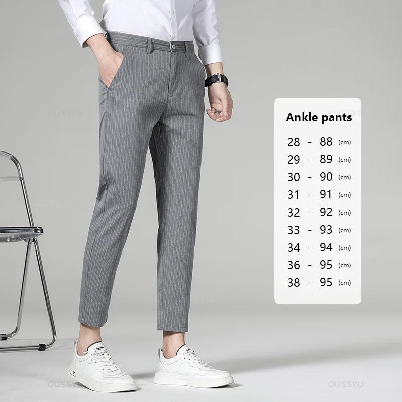 Men’s High-Quality Plaid & Stripe Trousers – Business Formal Suit Pants, Ankle & Full Length Straight Slacks