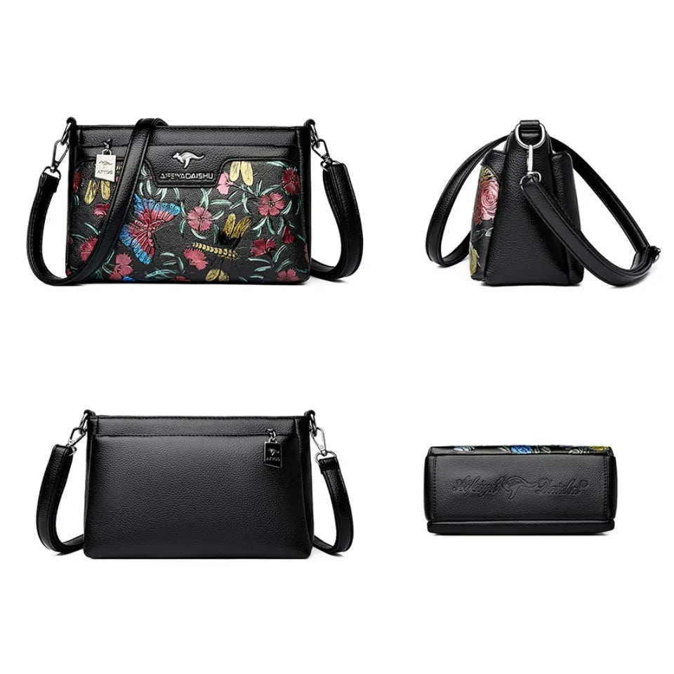 Damen-Umhängetasche mit Blumenmuster | Hochwertige Crossbody-Tasche aus Leder