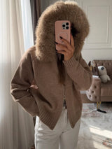 Women’s Winter Fluffy Hoodie Cardigan – Zipper Patchwork Knit Jacket