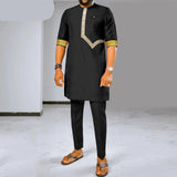 Herren Dashiki besticktes Kurzarmhemd und Ankara-Hosen-Set