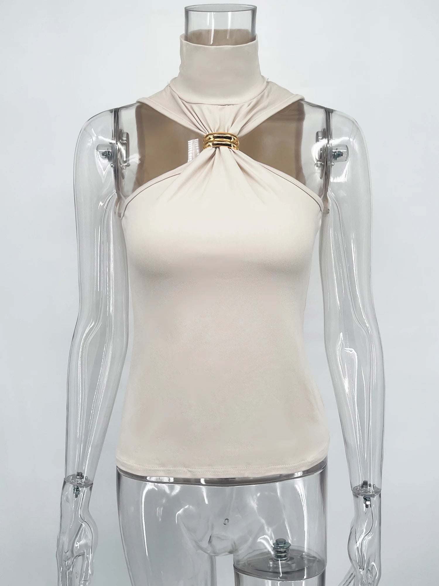 Women’s Gold Ring Sleeveless Off-Shoulder Top – High Elasticity Fashion Slim Vest