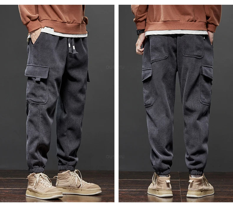 Men’s Winter Fleece Corduroy Cargo Pants – Thick Warm Work Trousers