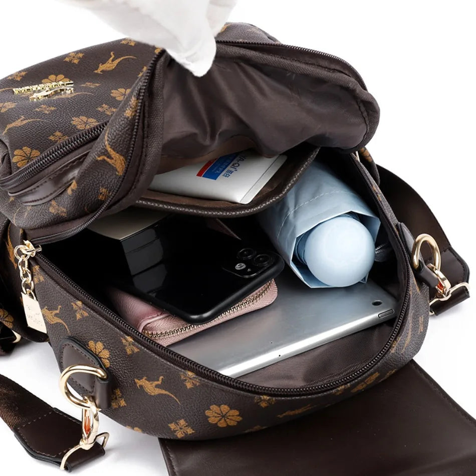 Luxury High-Quality Leather Women's Backpack | Designer Fashion Printing Bag