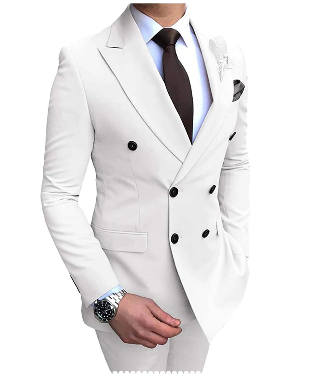 Herren Zweiteiliger Zweireiher-Anzug – Slim Fit Sakko mit fallendem Revers, legerer Smoking