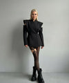 Deconstructed Women’s Modern Waist-Cinched Button Blazer | Full-Sleeve Asymmetrical Tailored Jacket