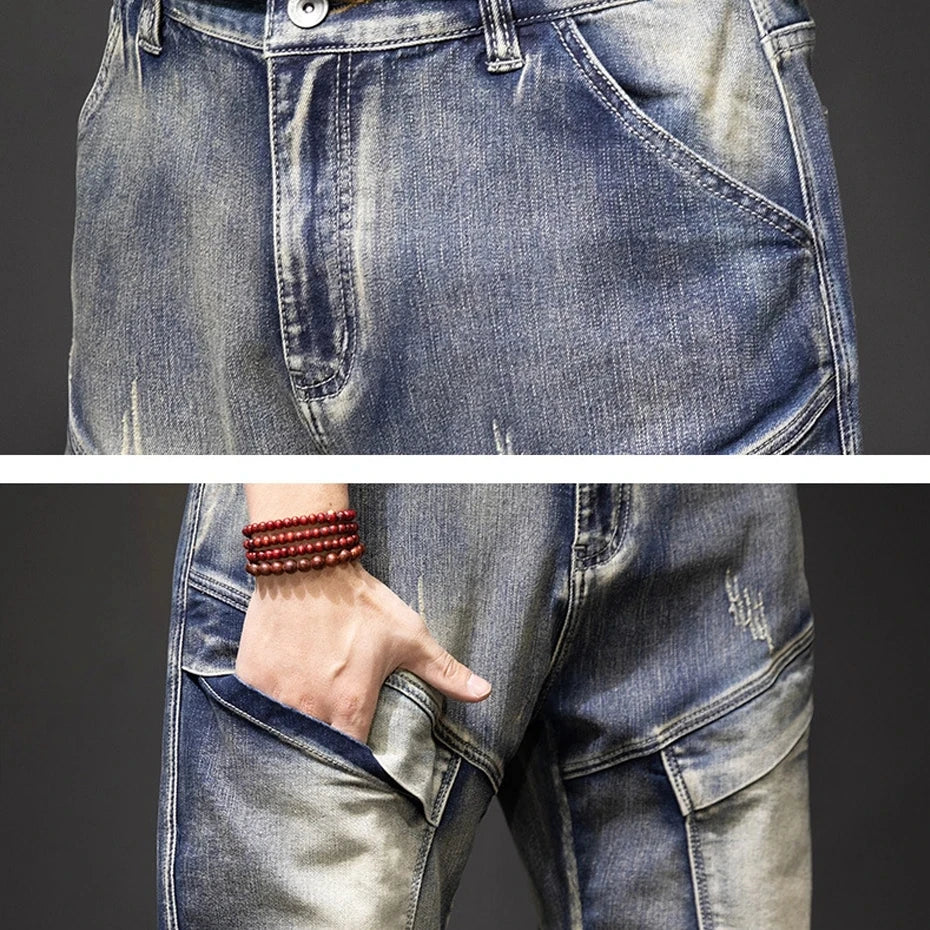Herren Retro Punk Street Jeans | Modische Used-Denim-Hose