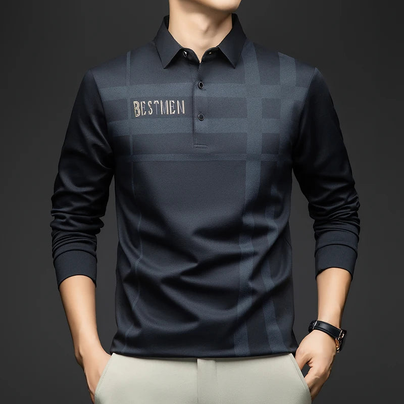 Herren Langarm Kariertes Poloshirt – Frühling Herbst Lässiges Golf Oberteil