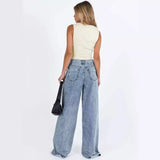 Damen Loose Fit Gestreifte Jeans – Lässige Wide Leg Jeans im europäischen und amerikanischen Stil