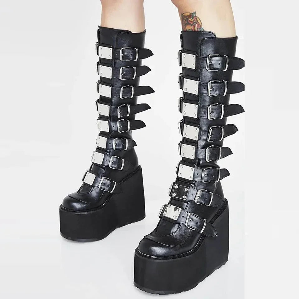 Women’s Gothic High Wedge Platform Mid-Calf Boots