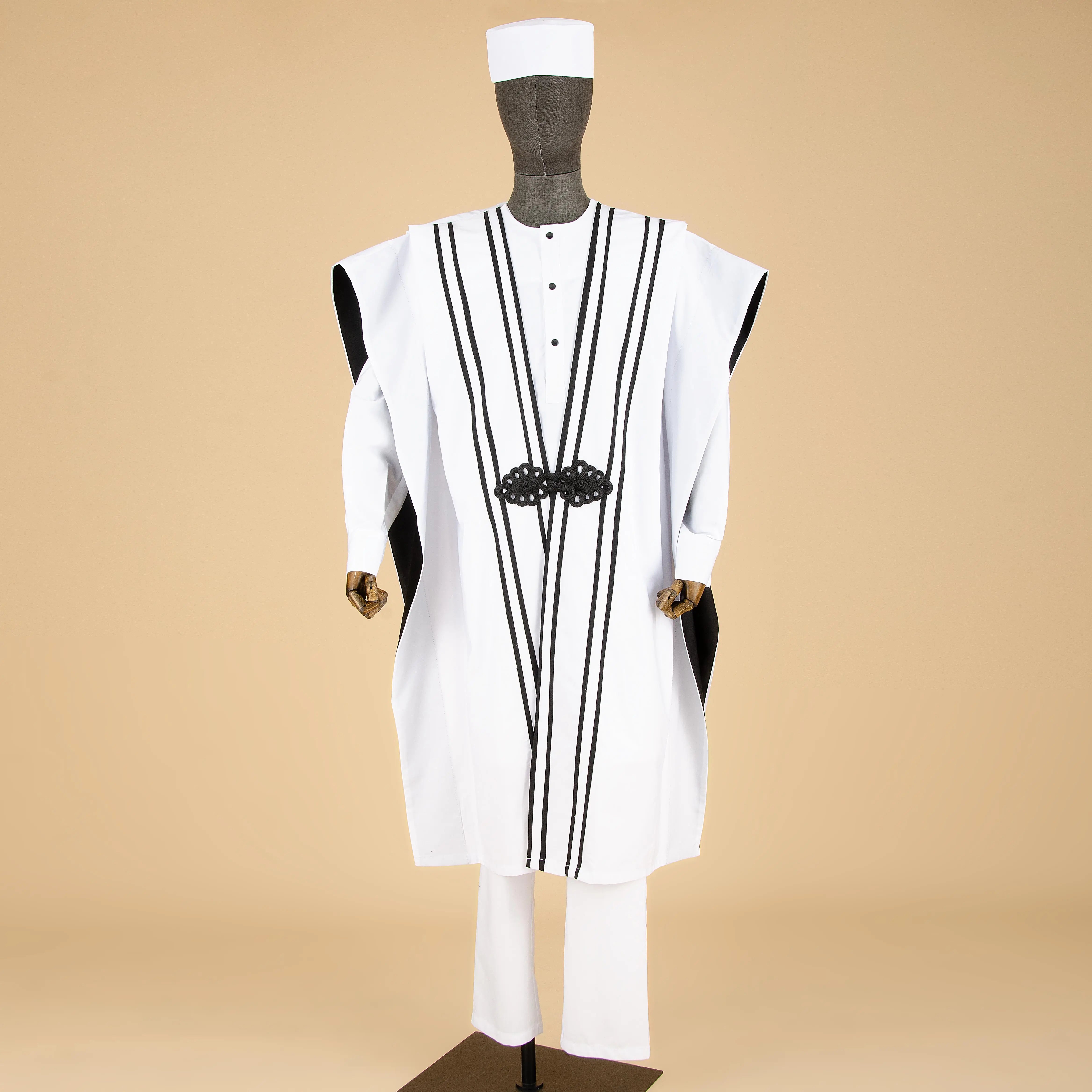 Men’s 4-Piece African Agbada Set | Grand Robe, Dashiki Shirt, Ankara Pants & Tribal Hat