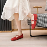 Women’s Genuine Leather Mary Jane Shoes – Square Toe Ballet Flats
