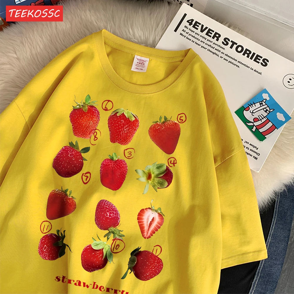 Frisches Erdbeer-Baumwoll-T-Shirt – Süßes Damen-T-Shirt mit Fruchtmotiv