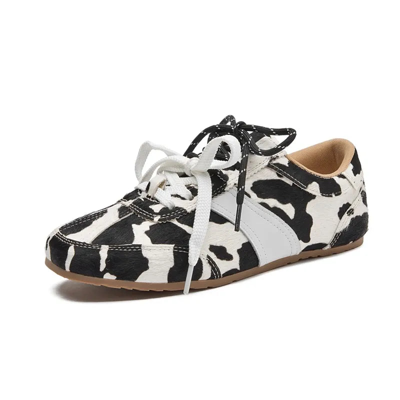 Damen-Sneakers aus echtem Leder & Rosshaar – Luxuriöse Schnürschuhe flach