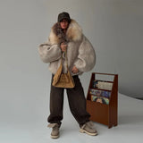 Women's Vintage Plush Hooded Coat – Short Wool Blend Party Jacket