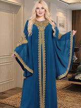 Luxury 2-Piece Gold Lace Embroidered Party Dress and Flare-Sleeve Robe
