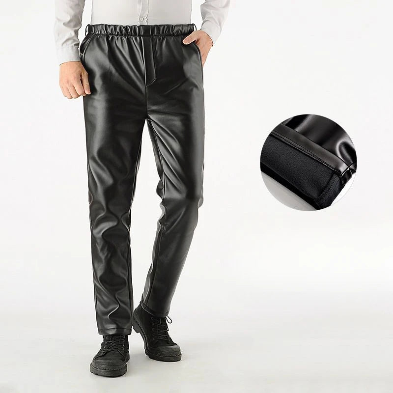 Men's Winter Gothic Black Leather Pants – Plus Fleece Lined Thick Thermal Trousers