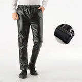Men's Winter Gothic Black Leather Pants – Plus Fleece Lined Thick Thermal Trousers