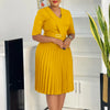 The "Athena" Pleated Maxi – Elegant V-Neck African Evening Gown