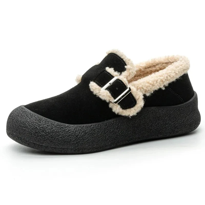 Damen-Wintersneaker aus echtem Leder – Gefütterte flache Schuhe mit warmem Samt