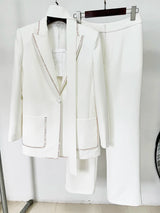 Damen Blazer mit Gürtel und einem Knopf & maßgeschneiderte Hose Perlenanzug-Set