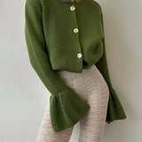 Gerippte Patchwork-Strickjacke für Damen – Locker sitzende Langarm-Strickjacke in Uni