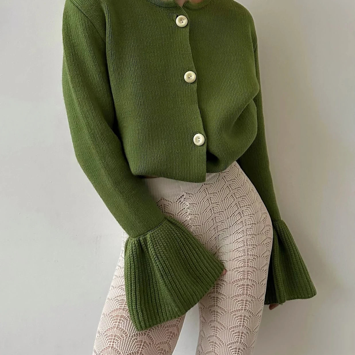 Gerippte Patchwork-Strickjacke für Damen – Locker sitzende Langarm-Strickjacke in Uni