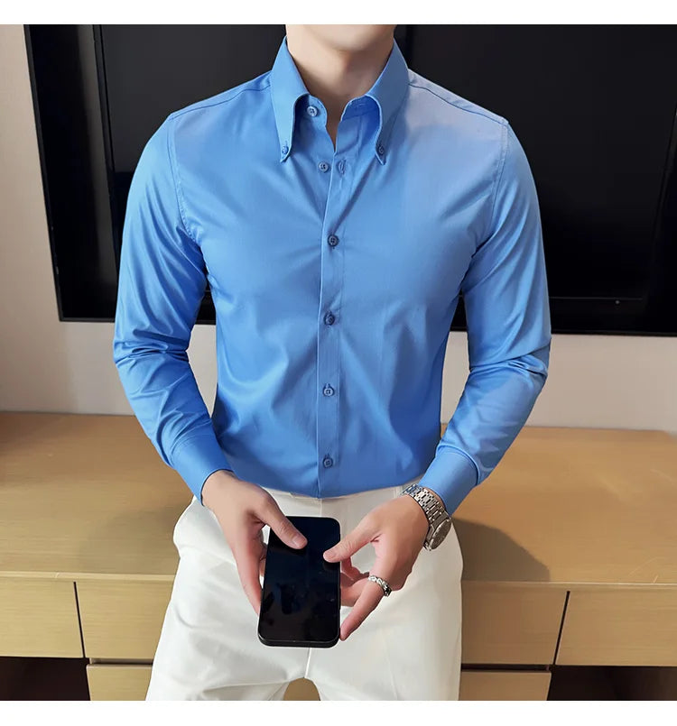 Herren Luxus Hemd mit großem Kragen – Hochwertiges, einfarbiges Slim Fit Hemd
