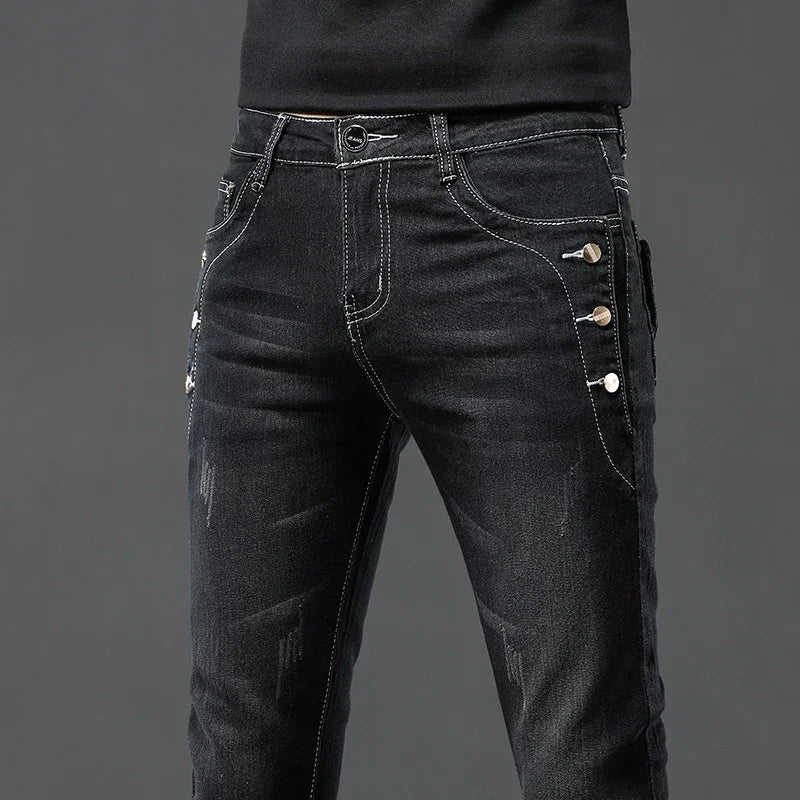Vintage Snowflake Wash Jeans | Men's Designer Korean Fashion Slim Denim