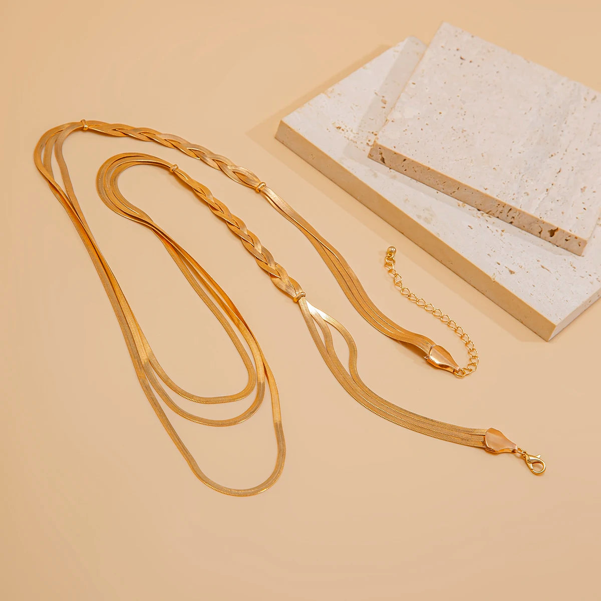 Vintage Multilayer Snake Chain Necklace for Women – 18K Gold Plated Herringbone Chain
