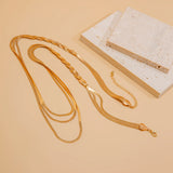 Vintage Multilayer Snake Chain Necklace for Women – 18K Gold Plated Herringbone Chain