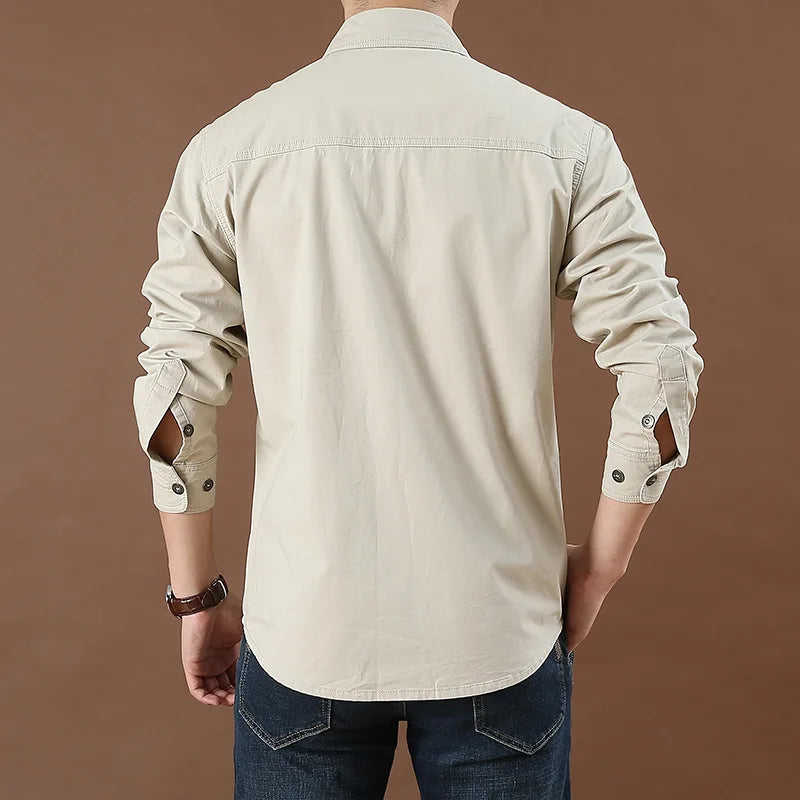 Men’s Pure Cotton Loose Fit Long Sleeve Tooling Cargo Shirt