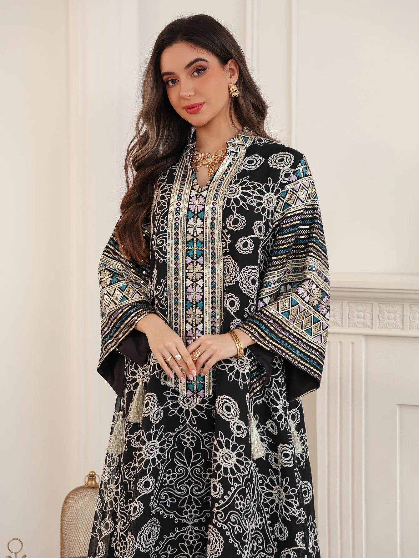 Women’s Embroidered Abaya for Party | Elegant Muslim Jalabiya Morocco Kaftan