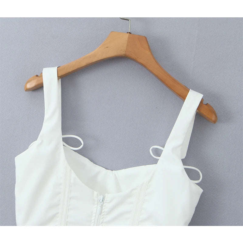 Women’s Ruffle Hem White Tank Top | Sexy Sleeveless V-Neck Crop Top