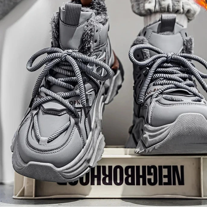 Herren-Winter-Sneaker-Stiefel: Wasserdichte, warm gefütterte Schneestiefel, rutschfeste sportliche Winterschuhe